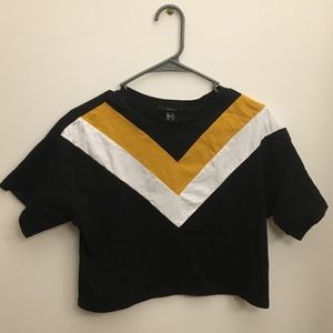 black white and yellow crop top